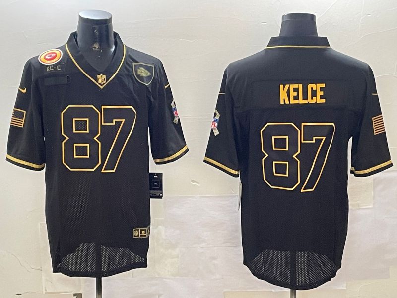 Men Kansas City Chiefs #87 Kelce Gold Black 2024 Nike Limited NFL Jersey style 01081